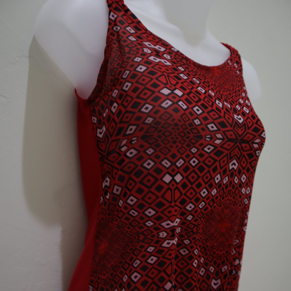 Red Mesh See-Through Sleeveless Petite Blouse